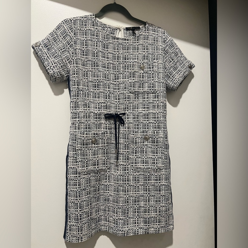 Maje Black and White Tweed Mini Dress